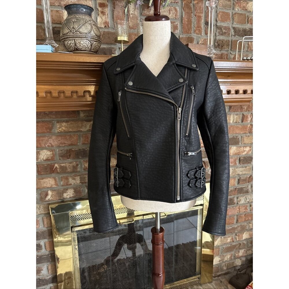 Free People Faux Black Leather Biker Jacket Size 10